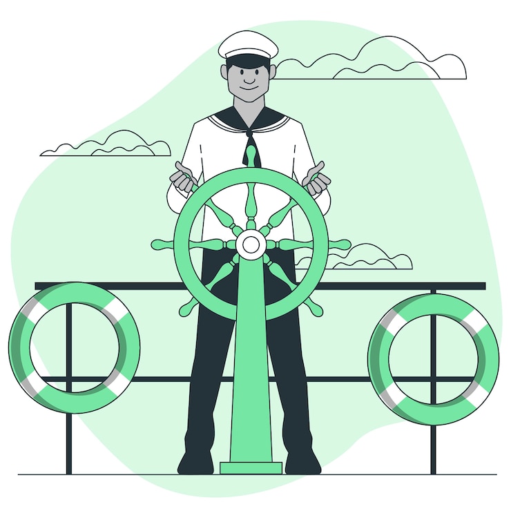 Free Vector sailor holding steering wheel concept illustration