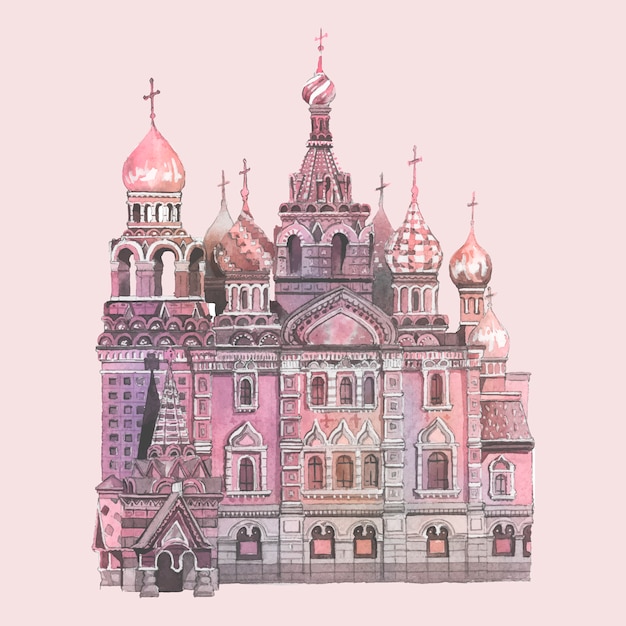 Free vector saint basil's cathedral painted by watercolor