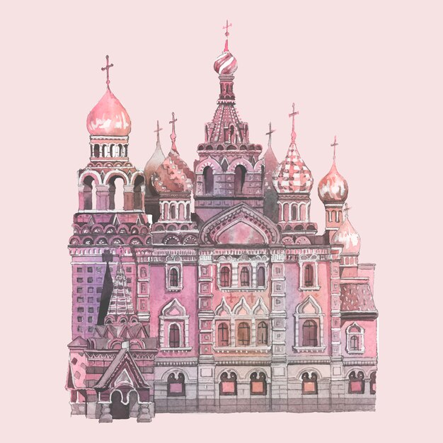 Free vector saint basil's cathedral painted by watercolor