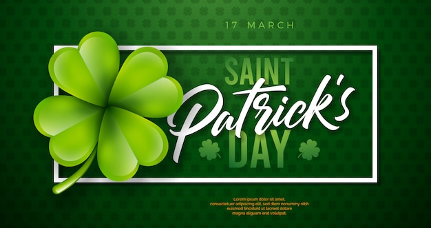 緑の背景にクローバーの葉と聖パトリックの日デザイン。タイポグラフィとシャムロックとアイルランドのビール祭りのお祝い休日イラスト