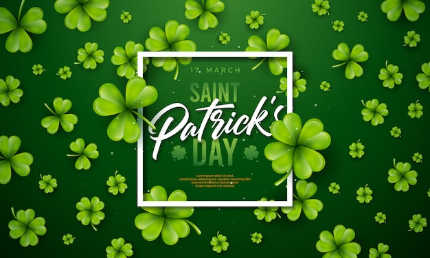 Saint Patrick's Day Design with Clover Leaf on Green Background.