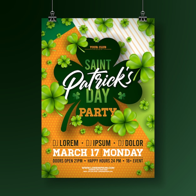 Leprechaun party banners saint patrick day cartaz modelo irlandês celtic  feriados verde flyer st patricks clube convite sorte shamrock fundo  engenhoso ilustração vetorial do dia da festa de saudação