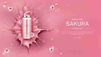 Free vector sakura cosmetics bottle banner