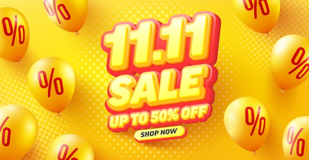 Sale 50% off poster or flyer design for retail,shopping or promotion in yellow and red style