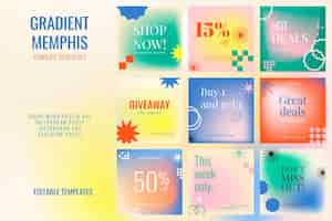 Free vector sale abstract memphis template vector social media post set