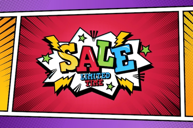 Sale background in comic paper style
