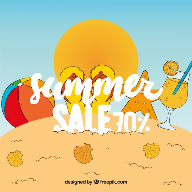 Sale background with hand drawn summer elements