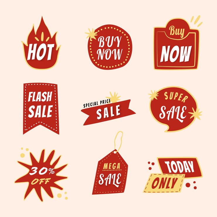 Free Vector sale badge sticker, doodle shopping clipart vector set