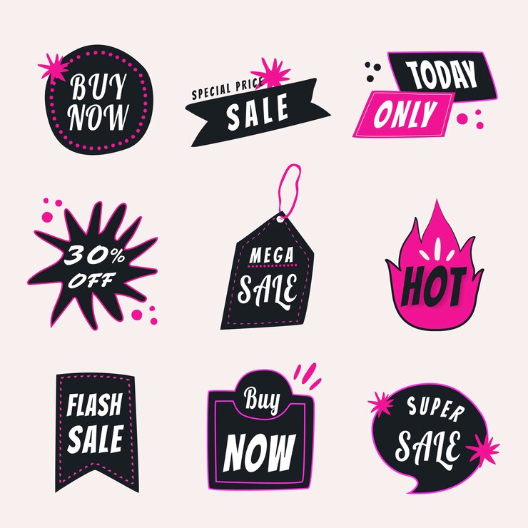 Free Vector sale badge sticker, doodle shopping clipart vector set
