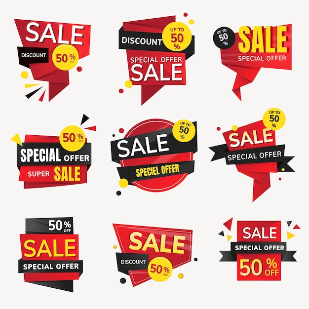 Sale badge sticker, vector shopping clipart collection