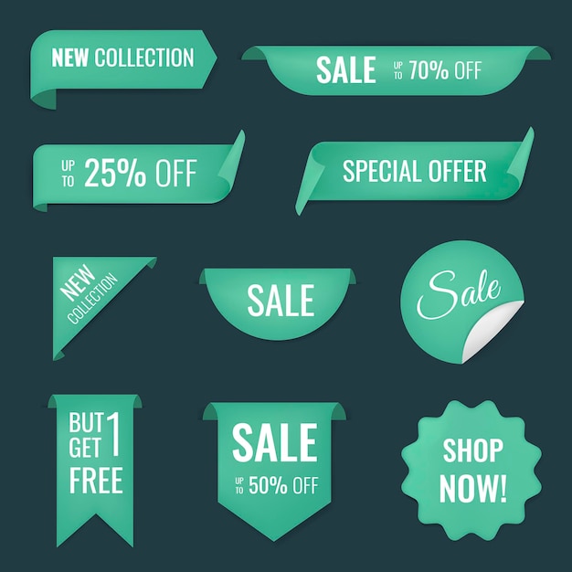 Vettore gratuito adesivo per banner di vendita, set di clipart per lo shopping vettoriale vuoto