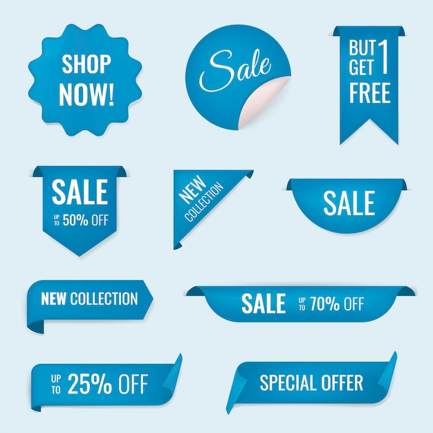 Free vector sale banner sticker, blank vector shopping clipart set