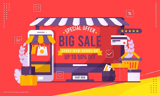 Sale banner template design big sale special up to 50 off super sale end of season special offer banner vector illustration