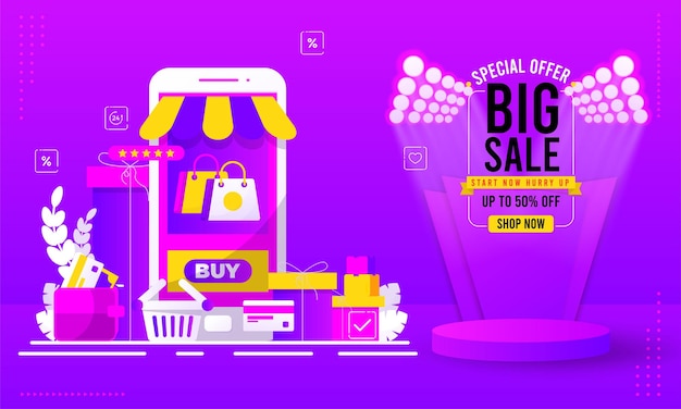 Sale banner template design Big sale special up to 50 off Super Sale end of season special offer banner vector illustration