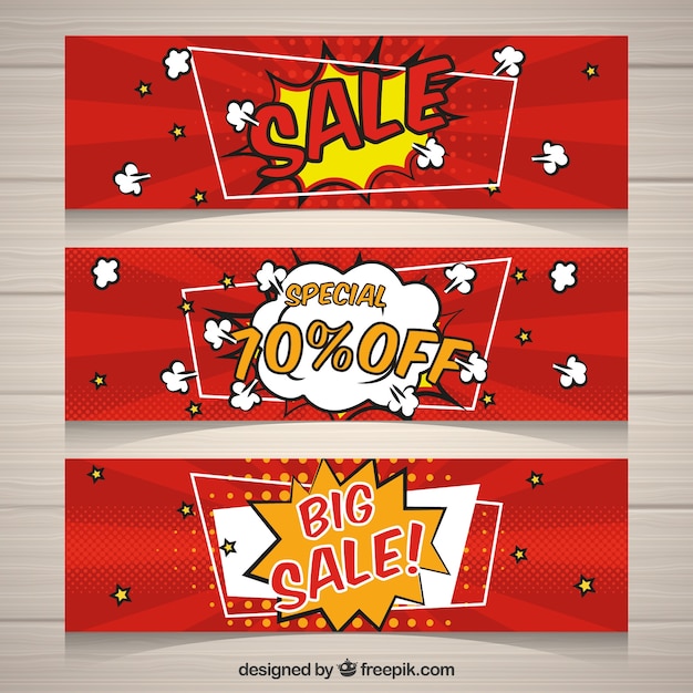 Free vector sale banners in comic style