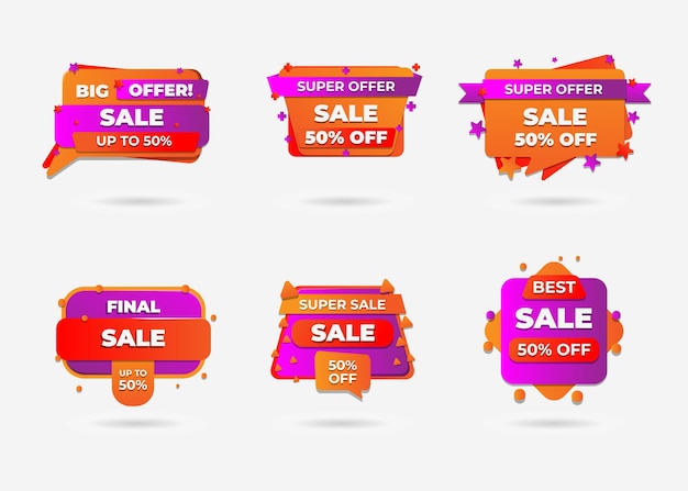 Sale banners and price tag labels, selling card and discount sticker.