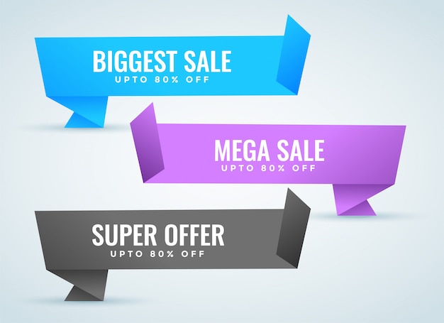 Sale Banners Set in Origami Style – Free Vector Templates for Download