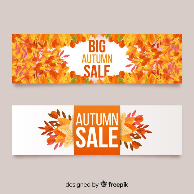 Sale banners with autumn leaf