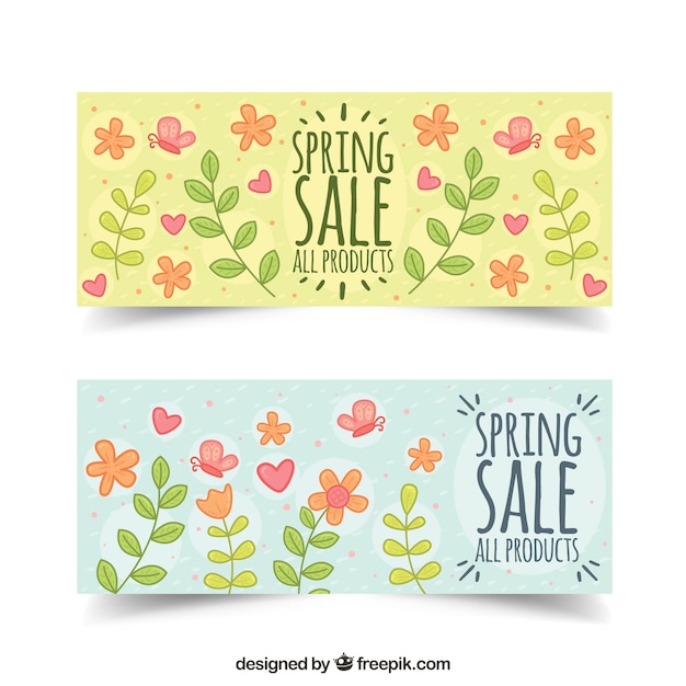 Sale banners with hand-drawn flowers