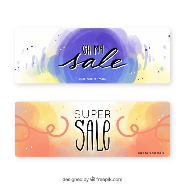 Free vector sale banners with watercolor style
