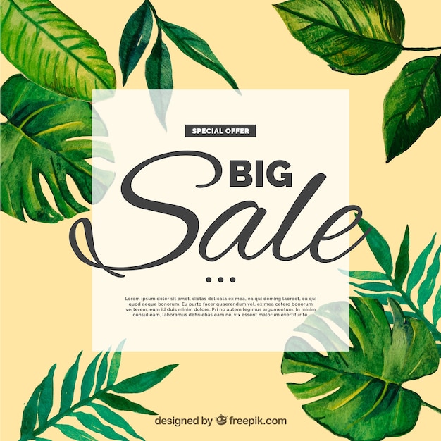 Free vector sale composition with watercolor leaves