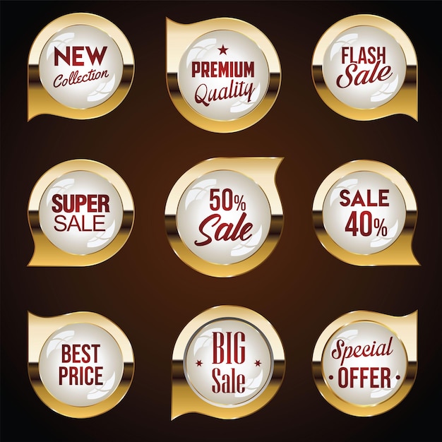 Sale or discount golden labels special offer price tag collection