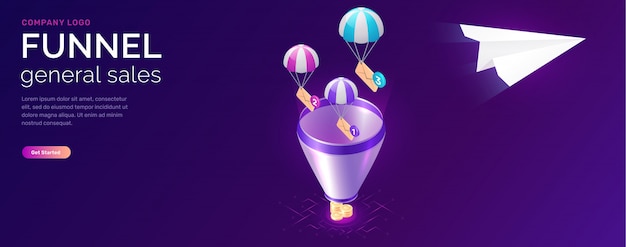 Free vector sale funnel and email message service, isometric web template
