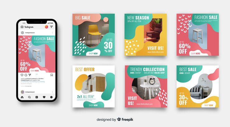Free Vector sale instagram post set with image