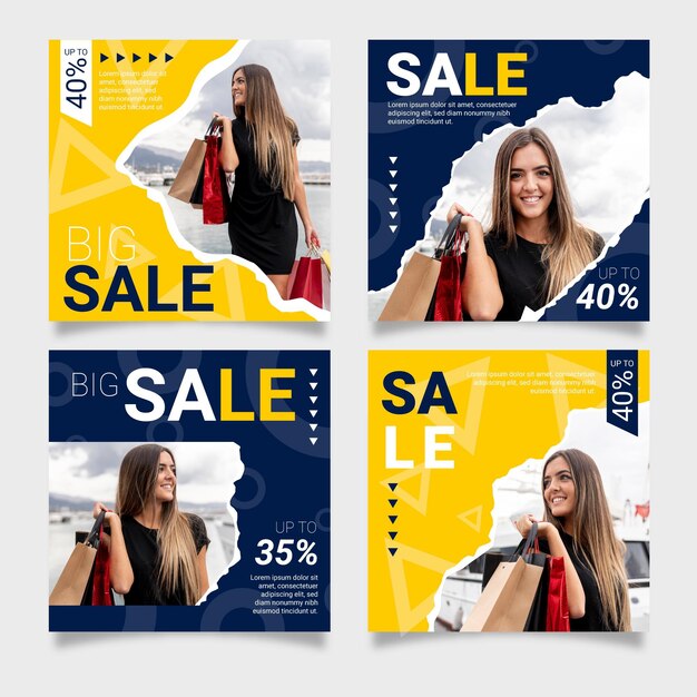 Sale instagram posts set with photo