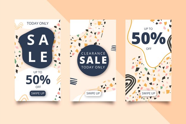 Sale instagram stories collection in terrazzo and hand drawn style