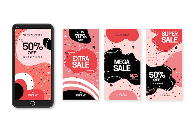 Sale instagram stories set in terrazzo and hand drawn style