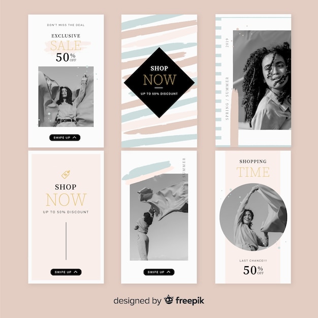 Free vector sale instagram stories template set