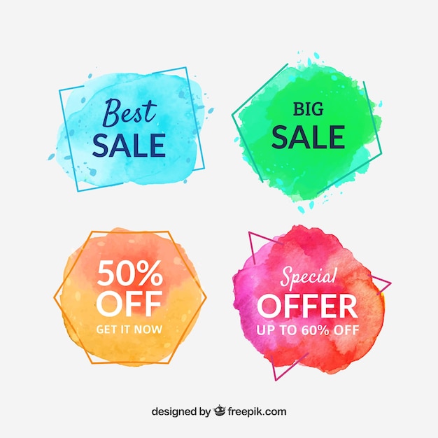 Free vector sale labels collection in watercolor style