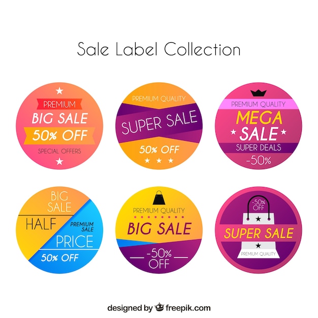 Free vector sale labels collection with many colors