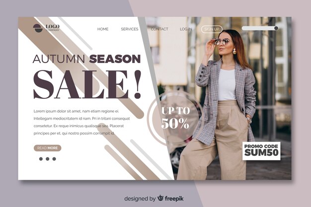 Sale landing page template with photo