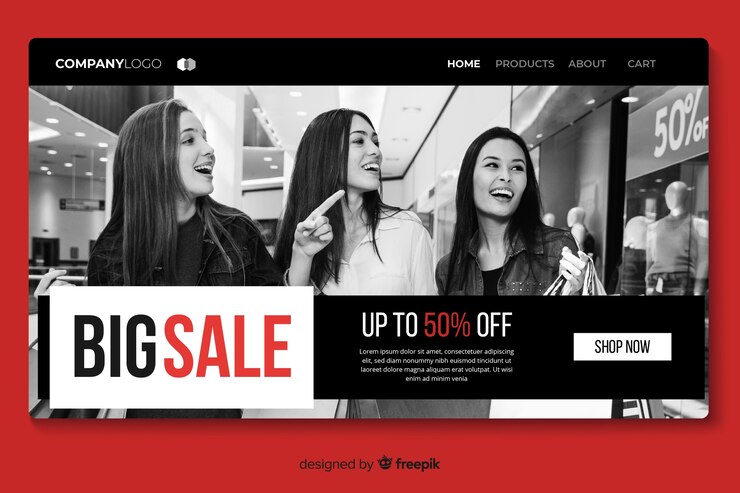 Free Vector sale landing page template with photo