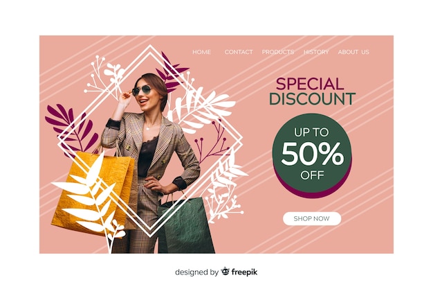 Free vector sale landing page with photo
