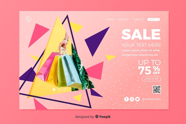 Free vector sale landing page with photo