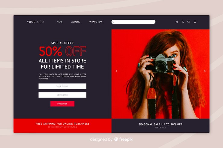 Free Vector sale landing page with photo