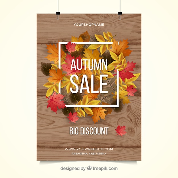 Free vector sale poster with dry autumn leaves