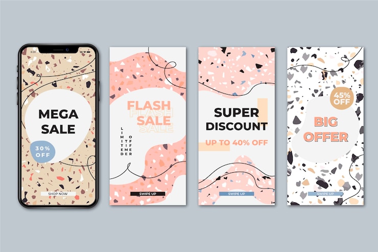 Free Vector sale stories collection in terrazzo style