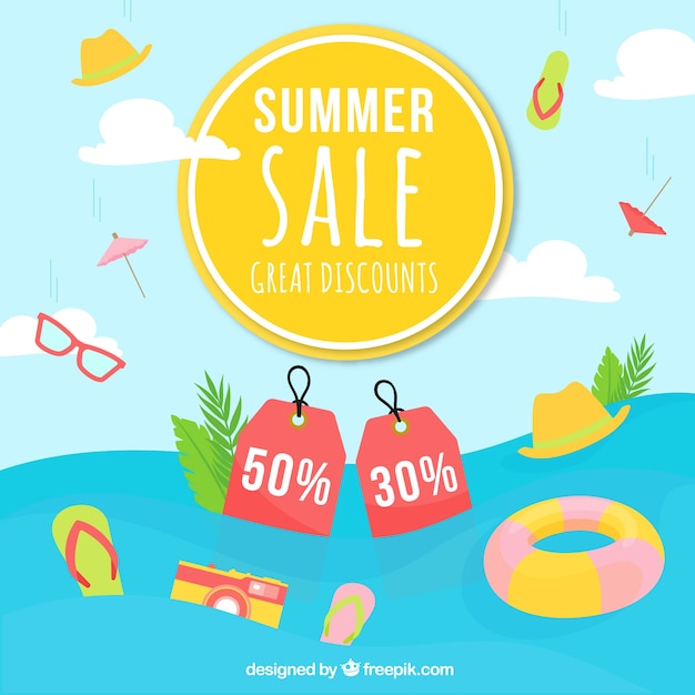 Free vector sales background of sea with summer accessories