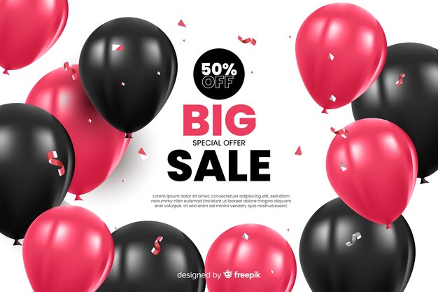 Sales background with realistic balloons