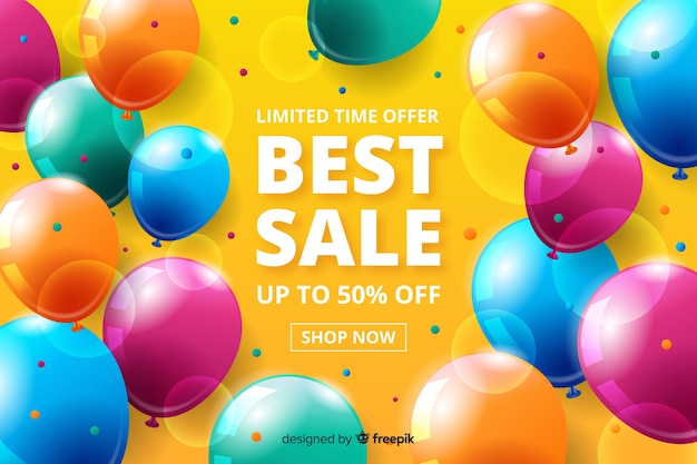 Бесплатное векторное изображение Фон продаж с реалистичными воздушными шарами