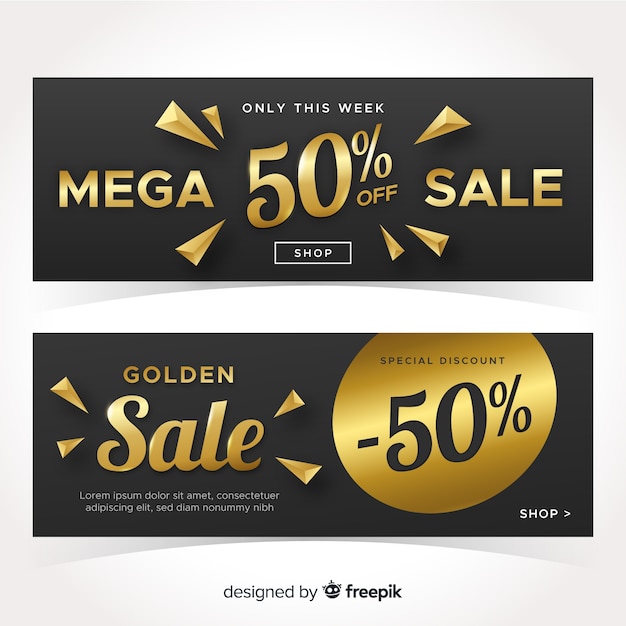 Free vector sales banner collection golden details