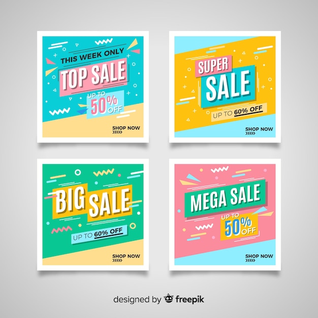 Free vector sales banner collection in memphis style