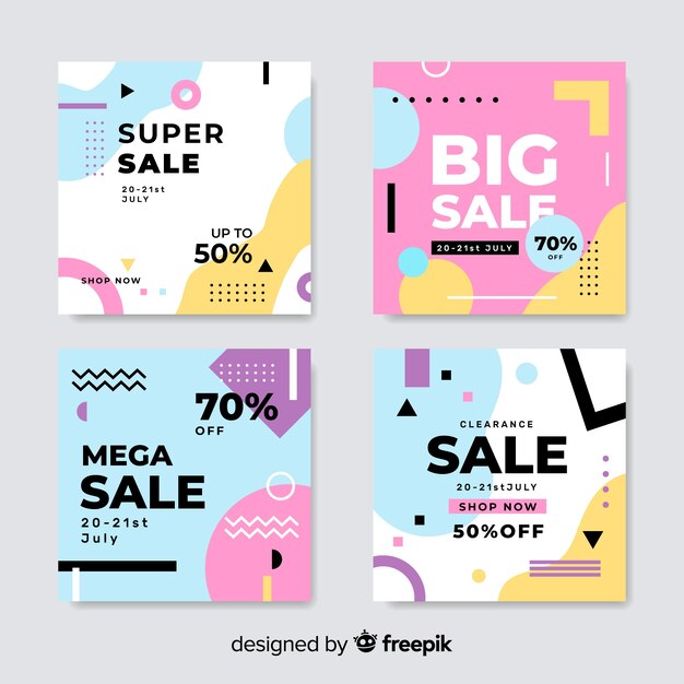Sales banner collection in memphis style