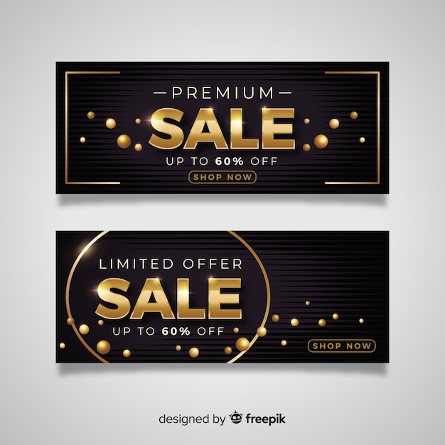 Free vector sales banner in golden luxury style