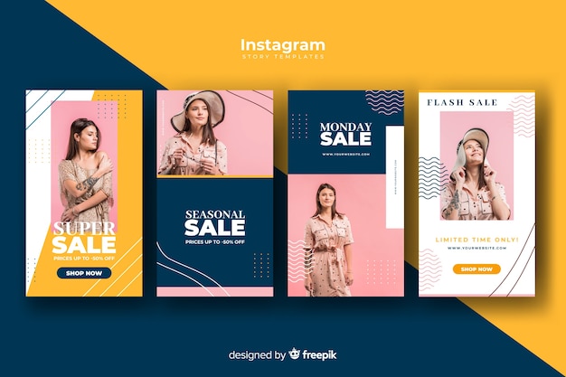 Vettore gratuito set di storie di instagram di vendita