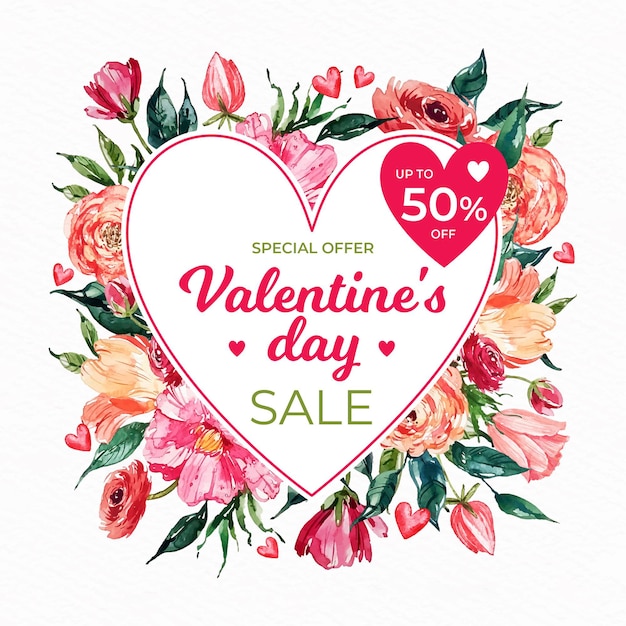 Sales promo for valentine's day event in watercolor